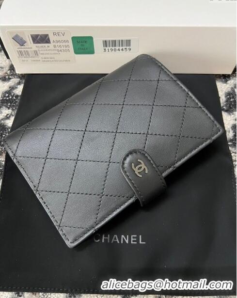 Unique Grade Chanel Quilted Lambskin Passport Cover A96066 Black 2024