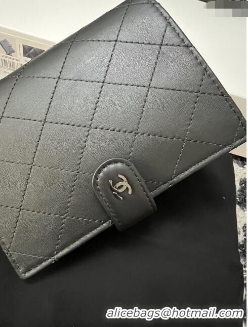 Unique Grade Chanel Quilted Lambskin Passport Cover A96066 Black 2024