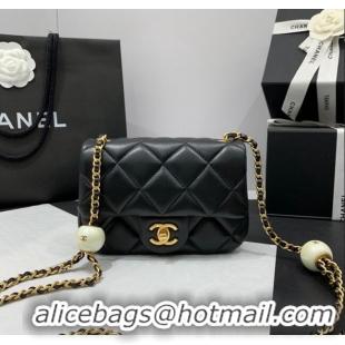 Popular Design Chanel Lambskin Mini Flap Bag with Pearls Chain AS4868 Black 2024