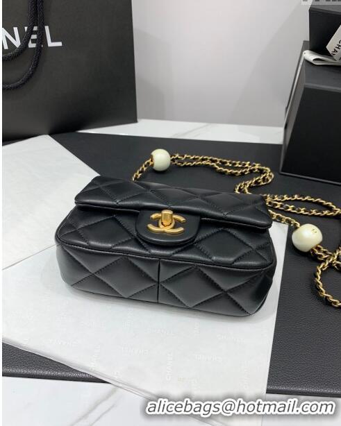 Popular Design Chanel Lambskin Mini Flap Bag with Pearls Chain AS4868 Black 2024