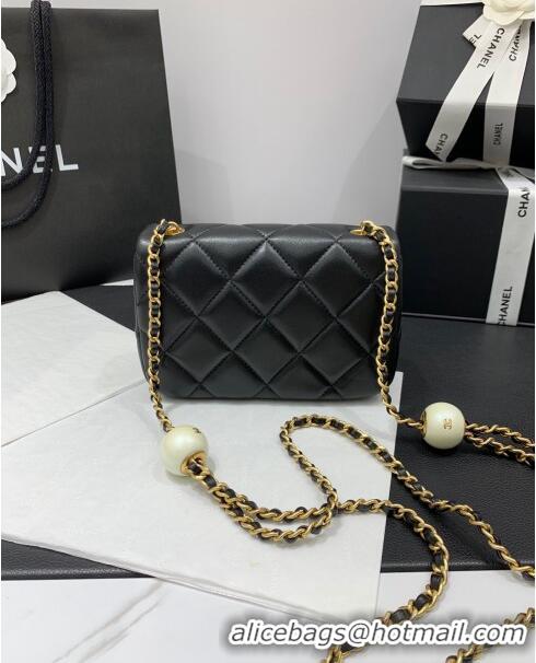 Popular Design Chanel Lambskin Mini Flap Bag with Pearls Chain AS4868 Black 2024