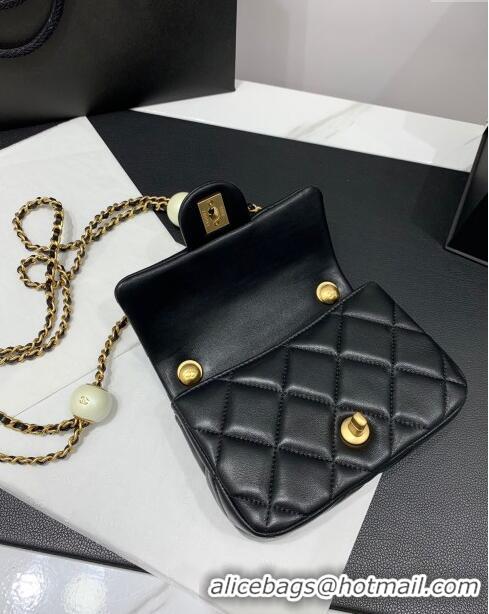 Popular Design Chanel Lambskin Mini Flap Bag with Pearls Chain AS4868 Black 2024