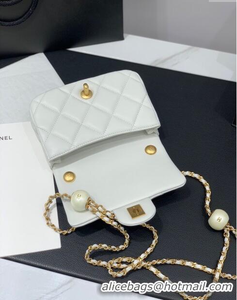 Promotional Chanel Lambskin Mini Flap Bag with Pearls Chain AS4868 White 2024