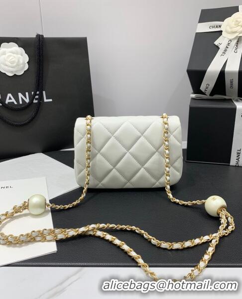 Promotional Chanel Lambskin Mini Flap Bag with Pearls Chain AS4868 White 2024