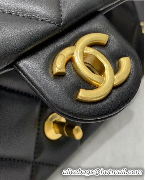 Free Shipping Chanel Lambskin Small Flap Bag with Pearls Chain AS4861 Black 2024