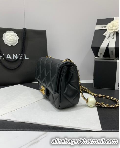 Free Shipping Chanel Lambskin Small Flap Bag with Pearls Chain AS4861 Black 2024