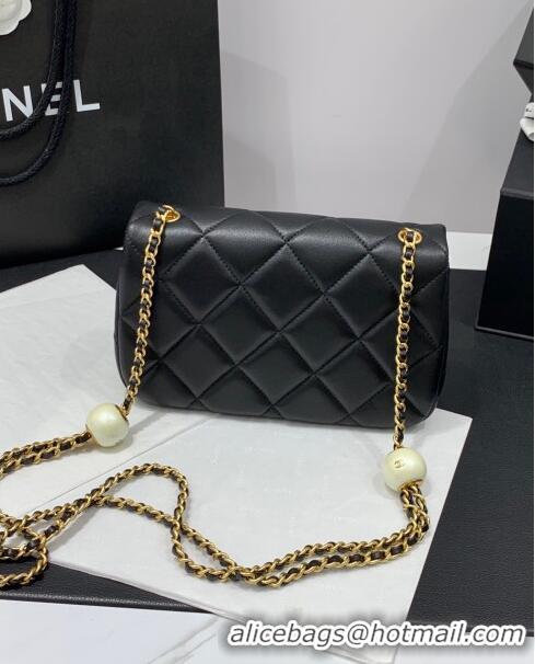 Free Shipping Chanel Lambskin Small Flap Bag with Pearls Chain AS4861 Black 2024