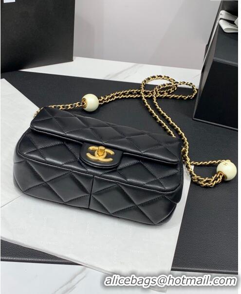 Free Shipping Chanel Lambskin Small Flap Bag with Pearls Chain AS4861 Black 2024