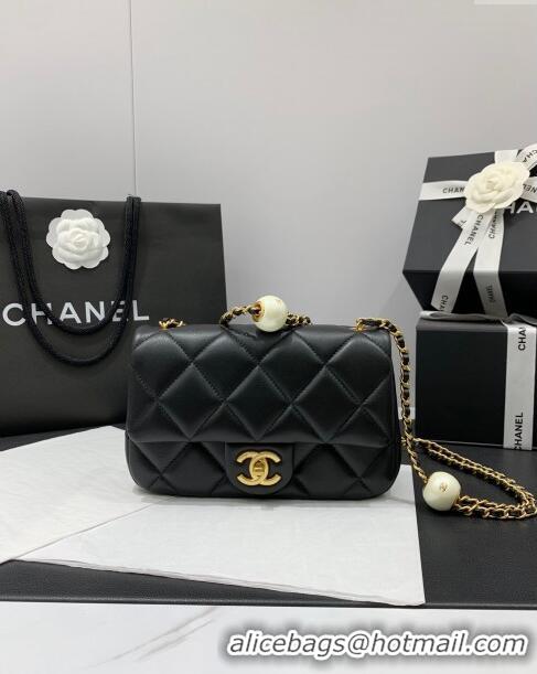 Free Shipping Chanel Lambskin Small Flap Bag with Pearls Chain AS4861 Black 2024