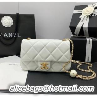 Buy Discount Chanel Lambskin Small Flap Bag with Pearls Chain AS4861 White 2024