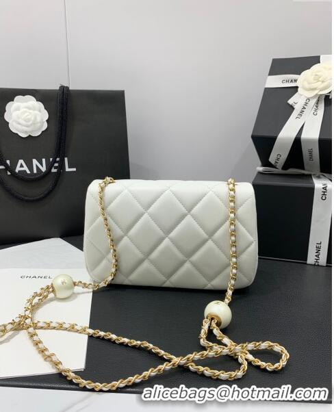 Buy Discount Chanel Lambskin Small Flap Bag with Pearls Chain AS4861 White 2024