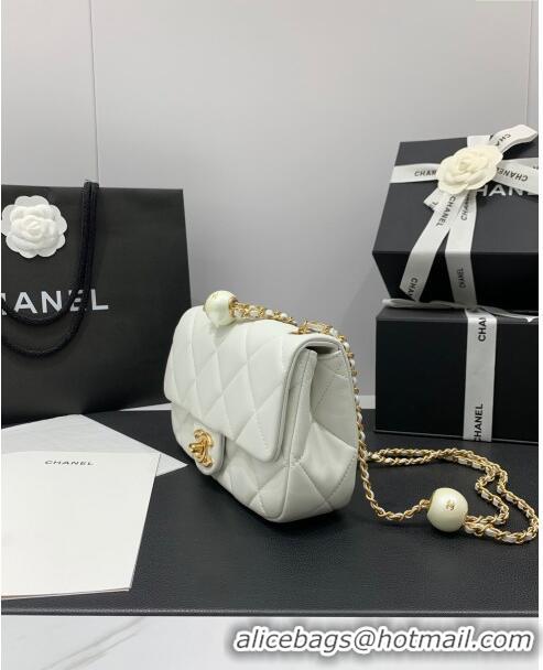 Buy Discount Chanel Lambskin Small Flap Bag with Pearls Chain AS4861 White 2024