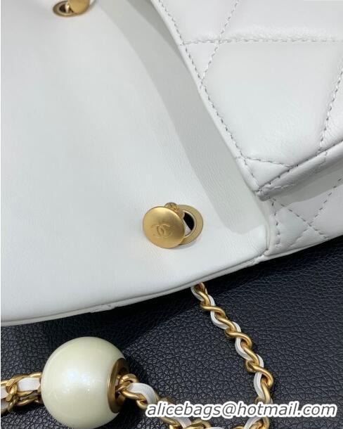 Buy Discount Chanel Lambskin Small Flap Bag with Pearls Chain AS4861 White 2024