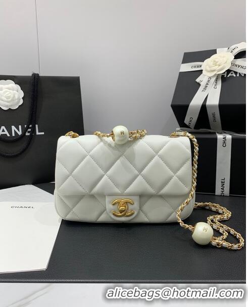 Buy Discount Chanel Lambskin Small Flap Bag with Pearls Chain AS4861 White 2024