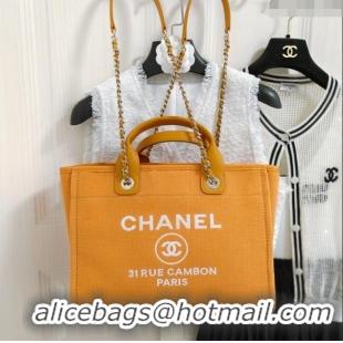 Good Product Chanel Deauville Cotton & Calfskin Medium Shopping Bag AS2007 Orange 2024