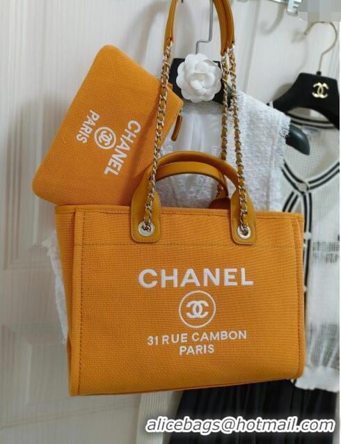 Good Product Chanel Deauville Cotton & Calfskin Medium Shopping Bag AS2007 Orange 2024