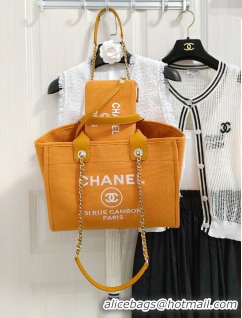 Good Product Chanel Deauville Cotton & Calfskin Medium Shopping Bag AS2007 Orange 2024