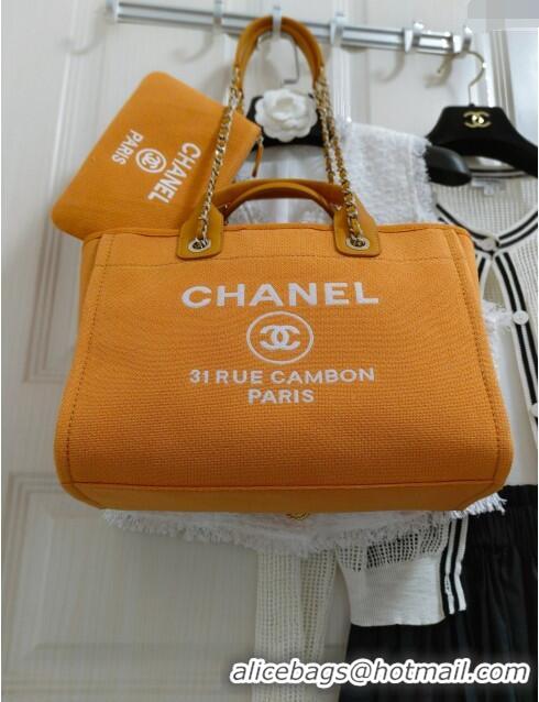 Good Product Chanel Deauville Cotton & Calfskin Medium Shopping Bag AS2007 Orange 2024