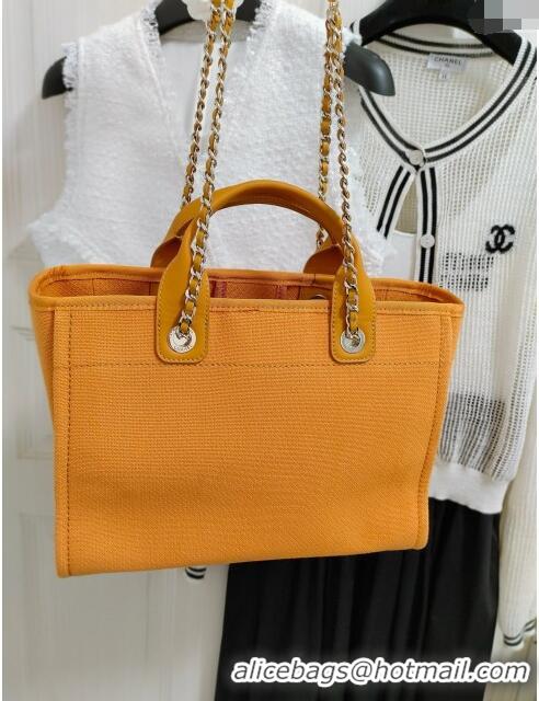 Good Product Chanel Deauville Cotton & Calfskin Medium Shopping Bag AS2007 Orange 2024