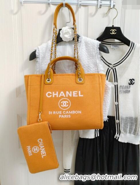 Good Product Chanel Deauville Cotton & Calfskin Medium Shopping Bag AS2007 Orange 2024