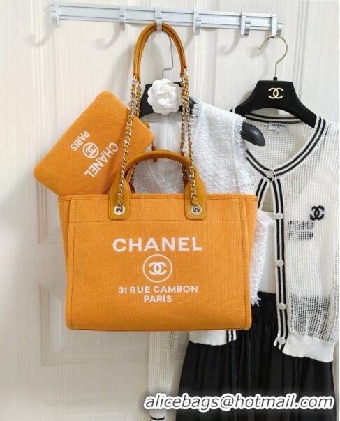 Good Product Chanel Deauville Cotton & Calfskin Medium Shopping Bag AS2007 Orange 2024