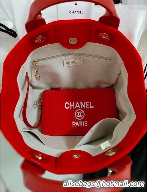 Pretty Style Chanel Deauville Cotton & Calfskin Medium Shopping Bag AS2007 Red 2024