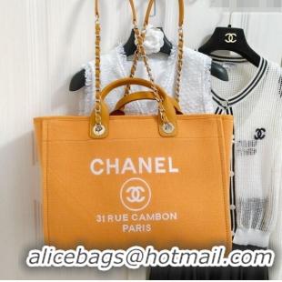 Shop Promotional Chanel Deauville Cotton & Calfskin Large Shopping Bag AS2008 Orange 2024