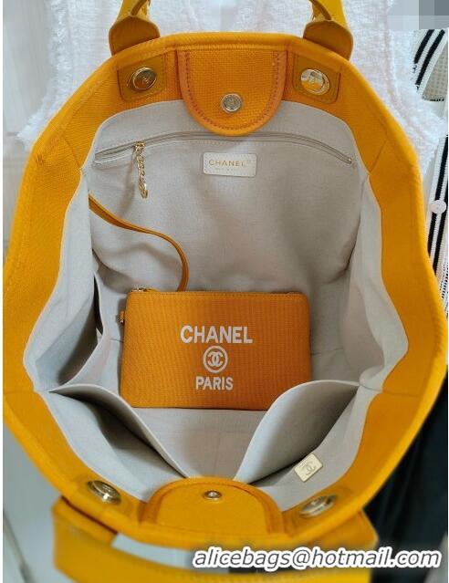 Shop Promotional Chanel Deauville Cotton & Calfskin Large Shopping Bag AS2008 Orange 2024