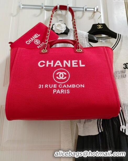 Best Price Chanel Deauville Cotton & Calfskin Large Shopping Bag AS2008 Red 2024