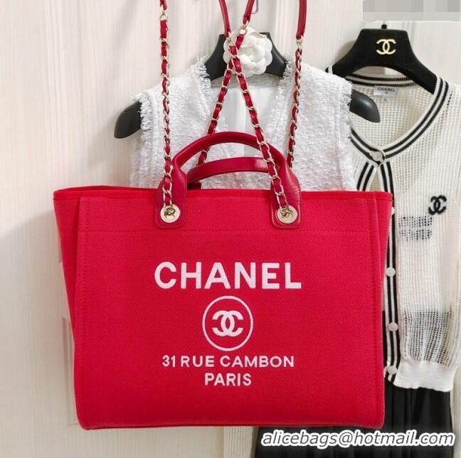 Best Price Chanel Deauville Cotton & Calfskin Large Shopping Bag AS2008 Red 2024