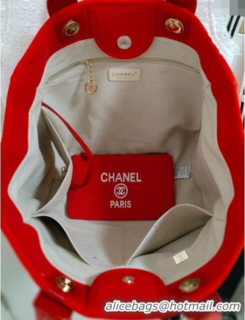 Best Price Chanel Deauville Cotton & Calfskin Large Shopping Bag AS2008 Red 2024