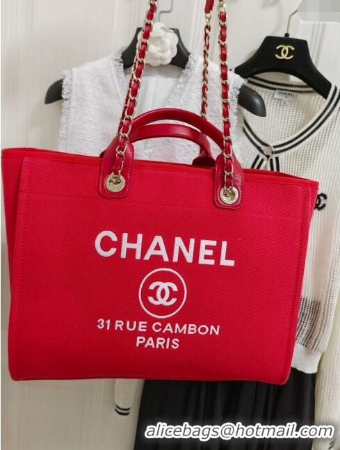 Best Price Chanel Deauville Cotton & Calfskin Large Shopping Bag AS2008 Red 2024