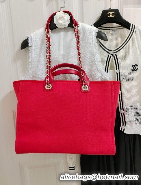 Best Price Chanel Deauville Cotton & Calfskin Large Shopping Bag AS2008 Red 2024