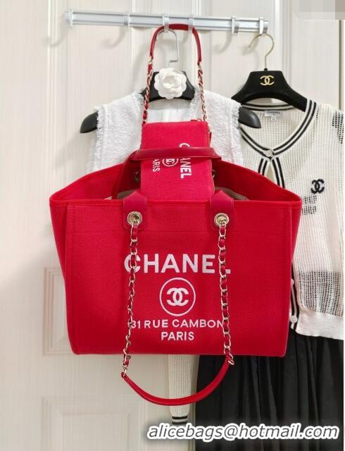 Best Price Chanel Deauville Cotton & Calfskin Large Shopping Bag AS2008 Red 2024