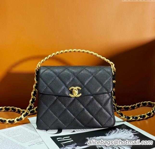 Perfect Fashion Chanel Grained Calfskin Mini Flap Bag with Top Handle AS4472 Black 2024