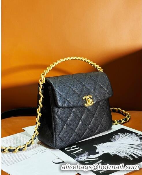 Perfect Fashion Chanel Grained Calfskin Mini Flap Bag with Top Handle AS4472 Black 2024