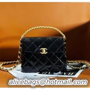 Top Quality Chanel Patent Calfskin Mini Flap Bag with Top Handle AS4472 Black 2024