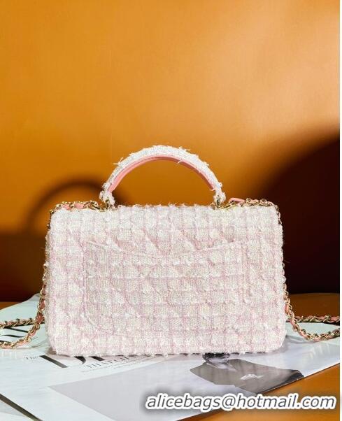 Unique Discount Chanel Tweed Mini Flap Bag with Top Handle AS2431 Light Pink 2024