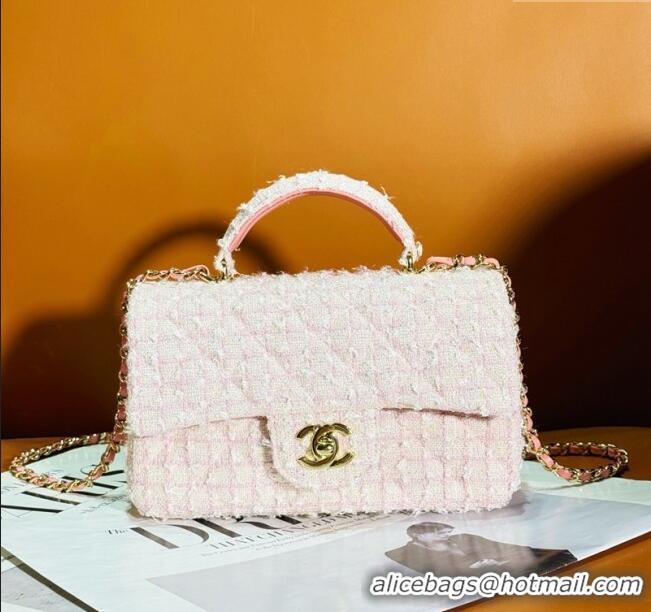 Unique Discount Chanel Tweed Mini Flap Bag with Top Handle AS2431 Light Pink 2024