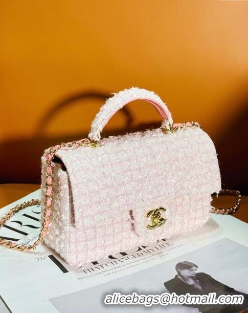 Unique Discount Chanel Tweed Mini Flap Bag with Top Handle AS2431 Light Pink 2024