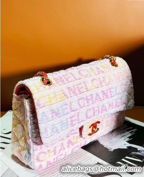 Grade Quality Chanel Tweed Medium Classic Flap Bag Yellow/Light Pink/White A01112 2024