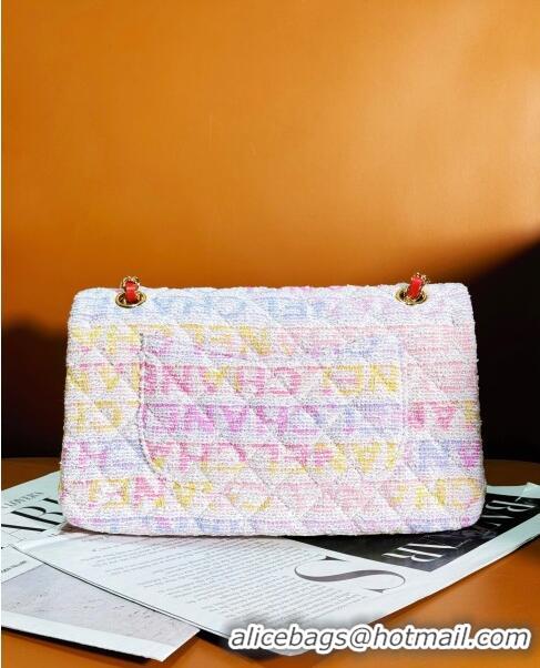 Grade Quality Chanel Tweed Medium Classic Flap Bag Yellow/Light Pink/White A01112 2024