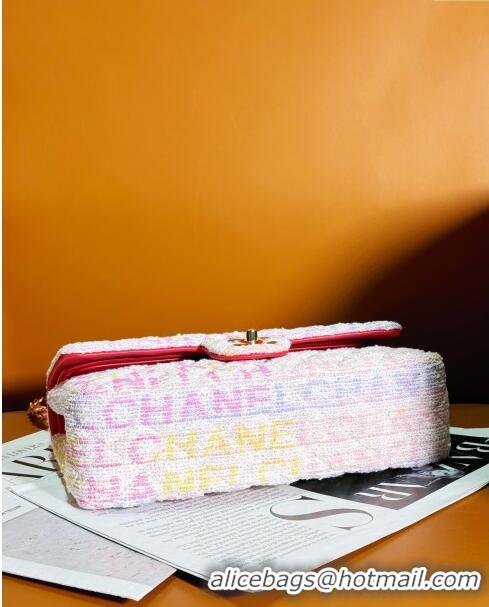 Grade Quality Chanel Tweed Medium Classic Flap Bag Yellow/Light Pink/White A01112 2024