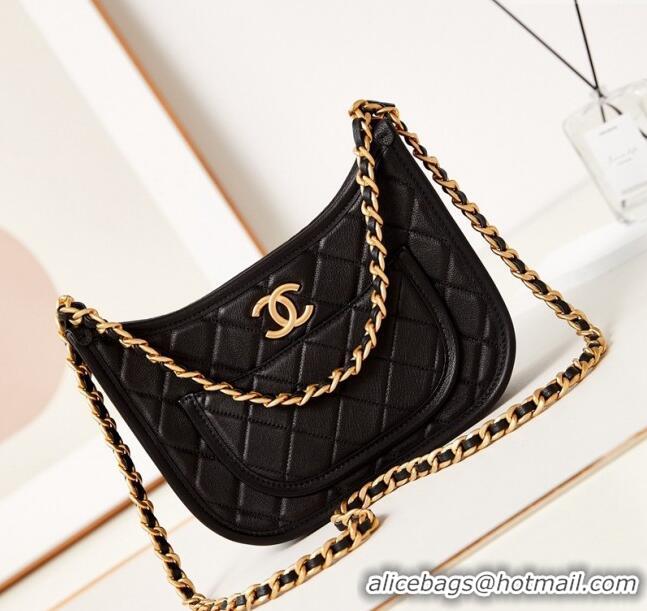 Top Quality Chanel Calfskin Hobo Bag AS4666 Black 2024