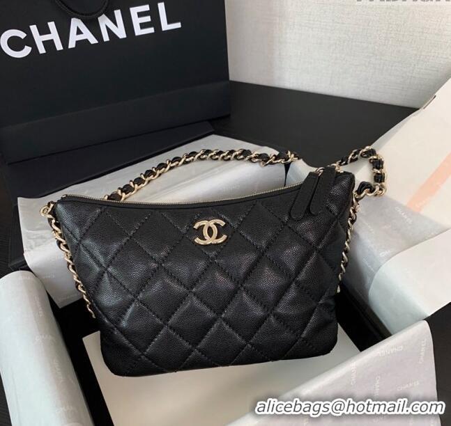 Buy Fashion Chanel Grained Shiny Small Hobo Bag AS4320 Black 2024