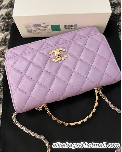 Good Quality Chanel Lambskin Clutch with Chain AP3797 Purple 2024