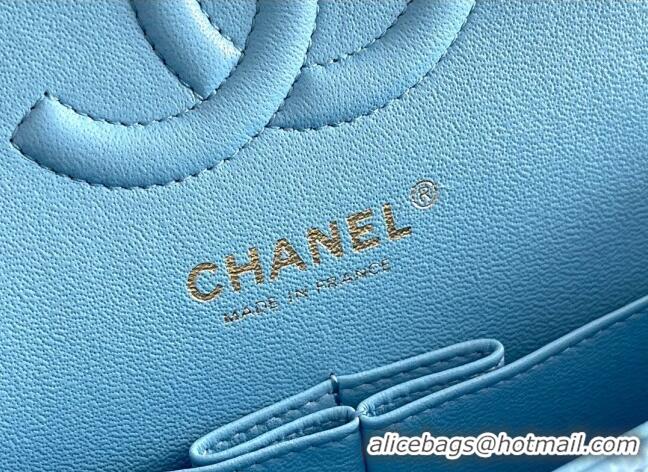 Market Sells Chanel Grained Calfskin Small Classic Flap Bag A01116 Sky Blue/Light Gold 2023 Original Quality