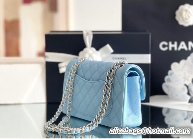 Luxury Classic Chanel Grained Calfskin Medium Classic Flap Bag A01112 Sky Blu/Light Gold 2024 Original Quality