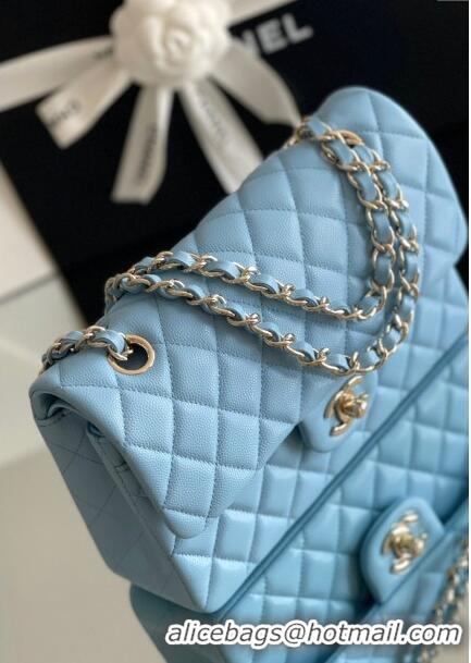 Luxury Classic Chanel Grained Calfskin Medium Classic Flap Bag A01112 Sky Blu/Light Gold 2024 Original Quality