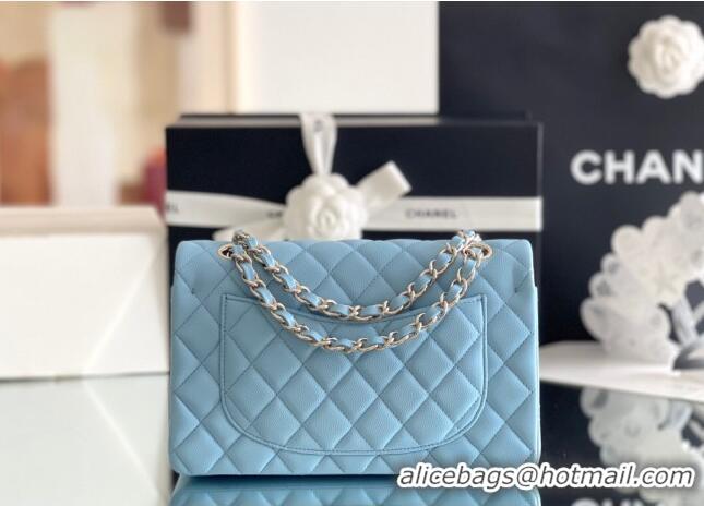 Luxury Classic Chanel Grained Calfskin Medium Classic Flap Bag A01112 Sky Blu/Light Gold 2024 Original Quality